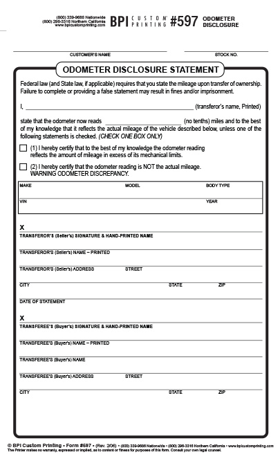 odometer statement form