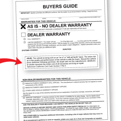 Protect Your California “As-Is” Vehicle Sales! | BPI Dealer Supplies